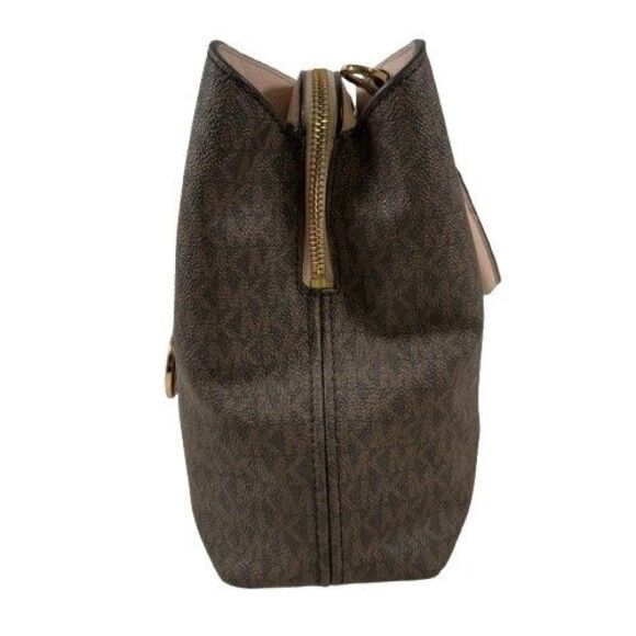 Michael Kors Camille Signature Logo & Leather Satchel Shoulder Bag Brown Pink - Picture 6 of 16